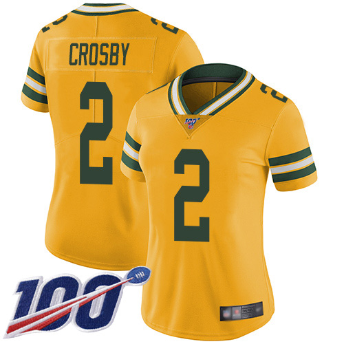 Green Bay Packers Limited Gold Women 2 Crosby Mason Jersey Nike NFL 100th Season Rush Vapor Untouchable